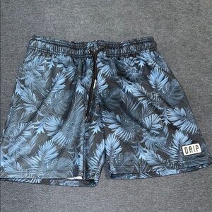 Drip Blue and Black Leaf Print Shorts